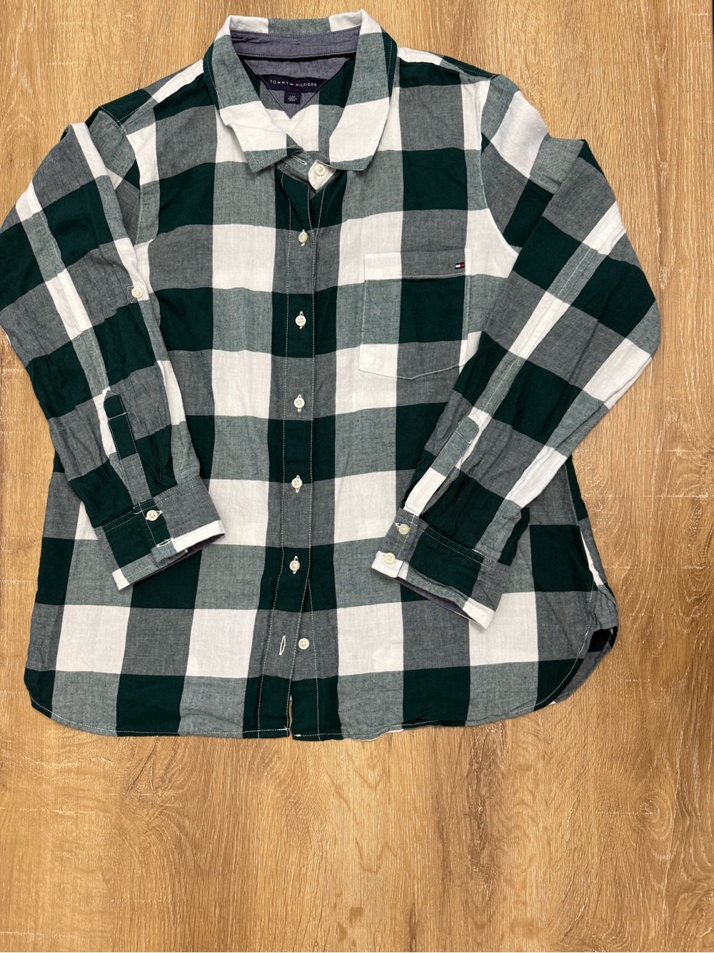 Tommy Hilfiger Dark Green & White Large Check Button-Down Shirt